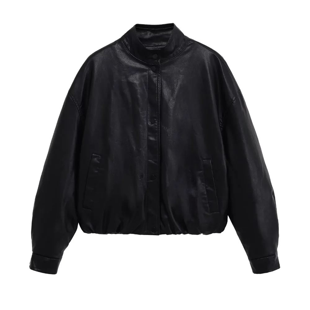 

Черные укороченные кожаные куртки для женщин Y2K, винтажный топ-бомбер с длинными рукавами, новое трендовое зимнее пальто, женская верхняя одежда