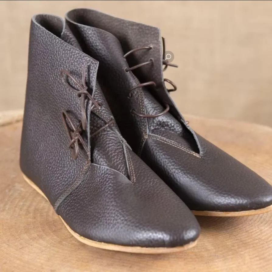 Retro Medieval Men Ankle Boots Pebbled Faux Leather Lace‑up Historical Renaissance Cosplay Costume Shoes For Party Performance