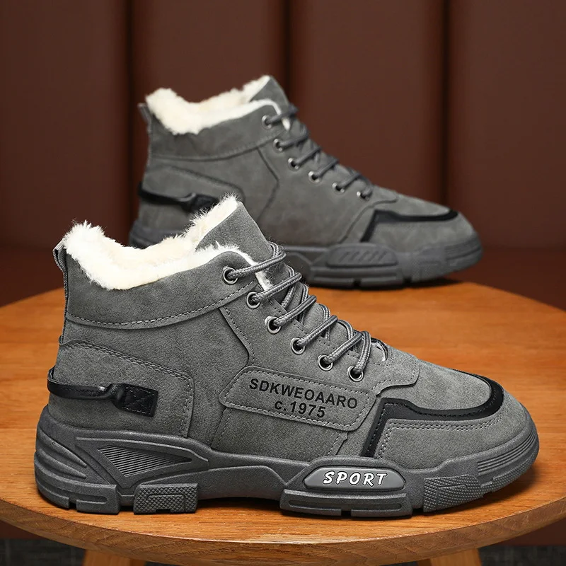 Botas de pelúcia masculinas com sola grossa, sapatos de trabalho na moda, prova de frio, botas curtas de algodão quente, novo, inverno 2022