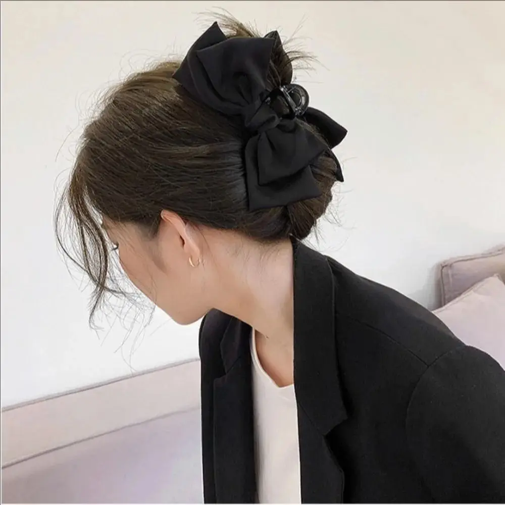 Fashion Acrylic Bow Hairpin Solid Color Cloth Butterfly Satin Hair Claws Korean Version Hair Accessories Women