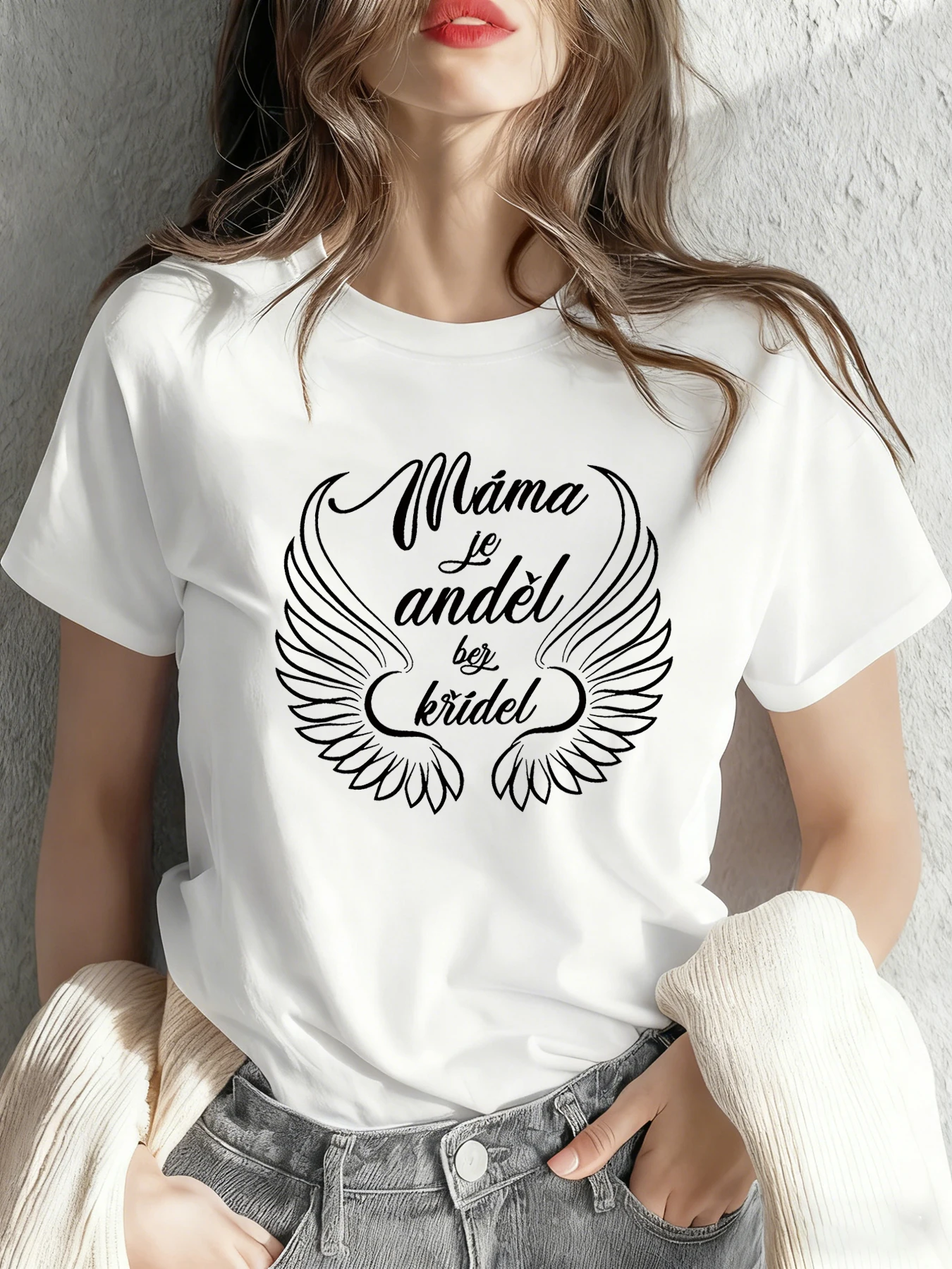 

Women's T-shirt Short Sleeve Máma Je anděl Bez Krídel Slovak Letter Print Crew Neck Casual Top for Summer & Spring