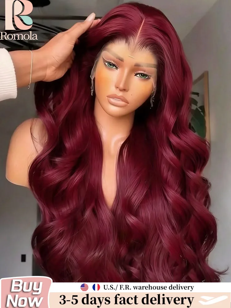 

Парик Romola Body Wave из натуральных волос, цвет 99J бордовый, HD-кружево, 13x6, с предварительно выщипанными прядями и детским волосом, бразильские волосы, плотность 200%