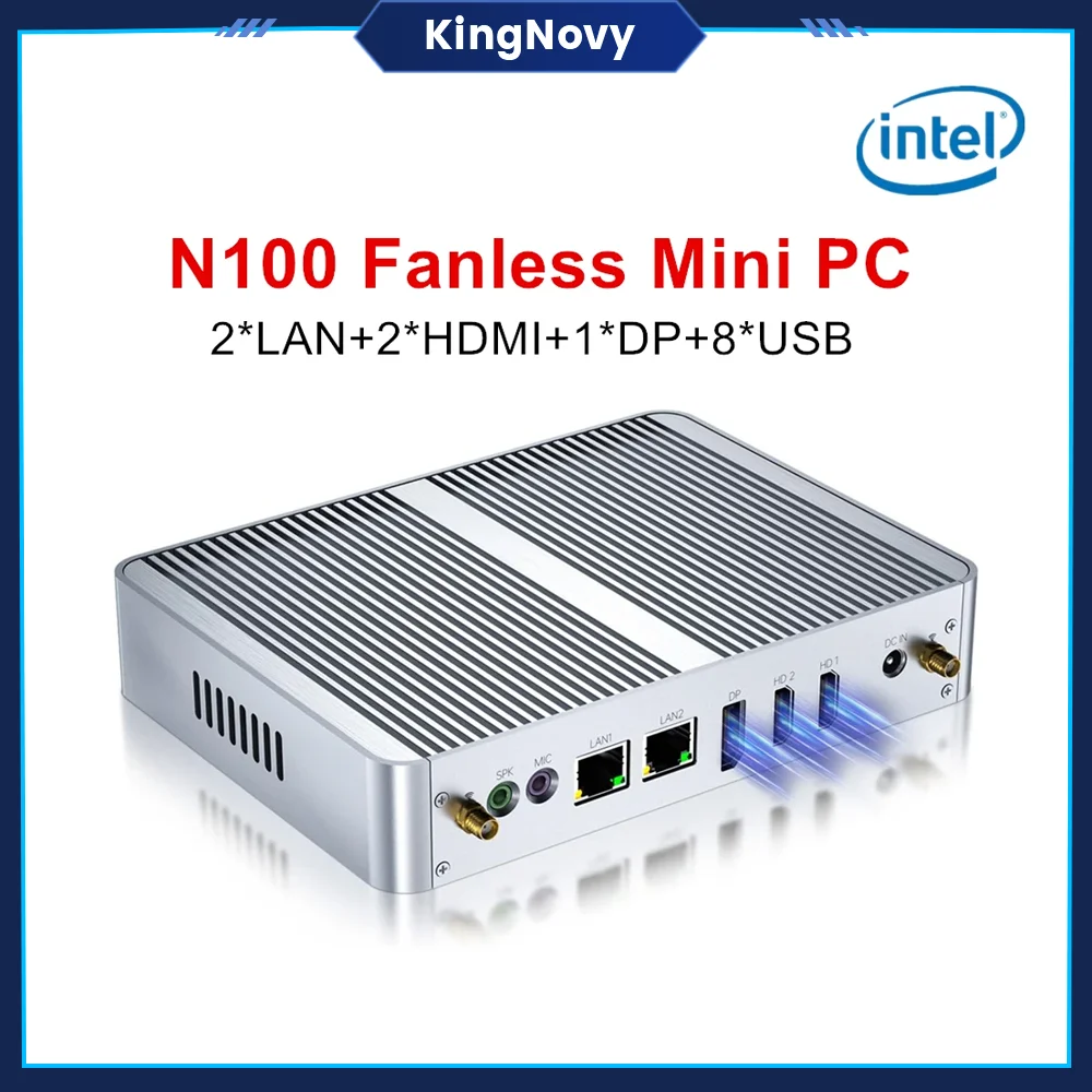 Безвентиляторный мини-ПК 12-го поколения Intel N100 3xStorage 3x4K Дисплей Dual LAN 8xUSB 2xHD DP Win11 Брандмауэр Маршрутизатор Офисный компьютер MIN IPC