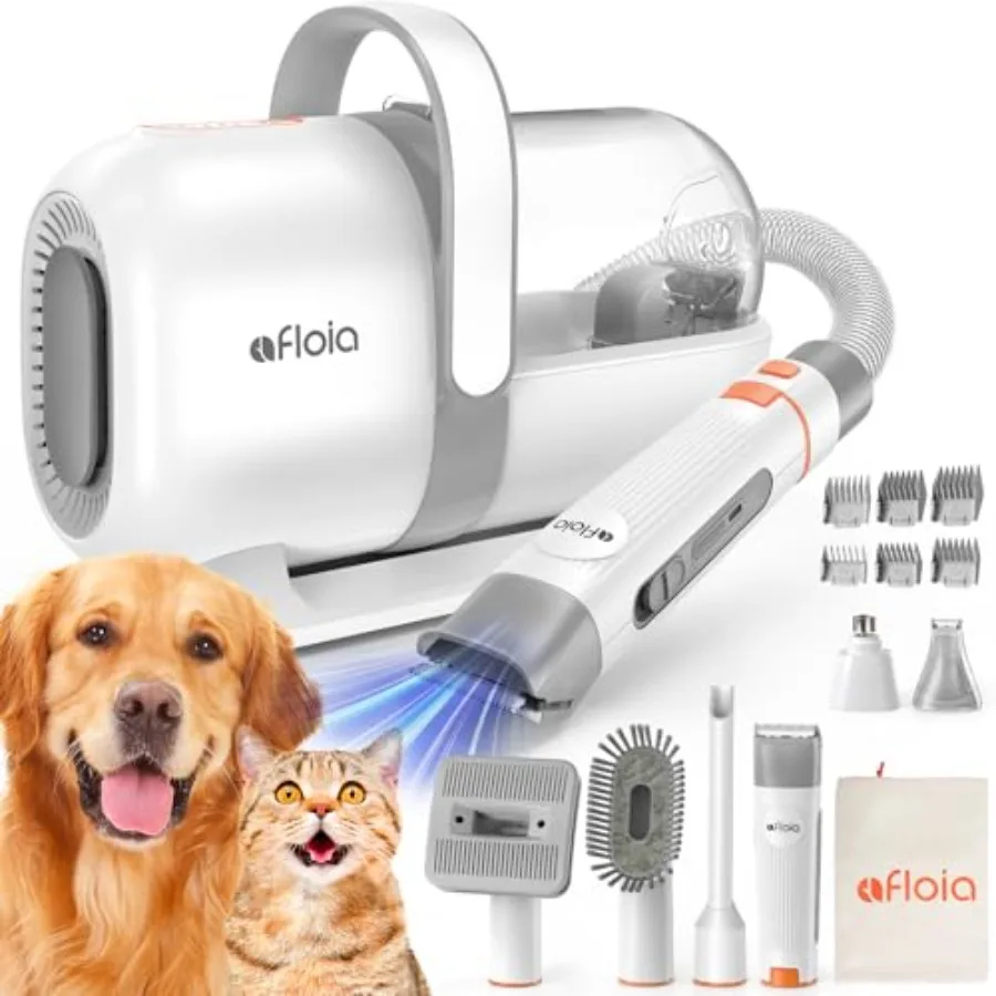 

6-in-1 Dog Grooming Kit Pet Grooming Vacuum for Shedding White with Clipper Nail Trimmer Grinder Pet Brush Groomer at Home Low