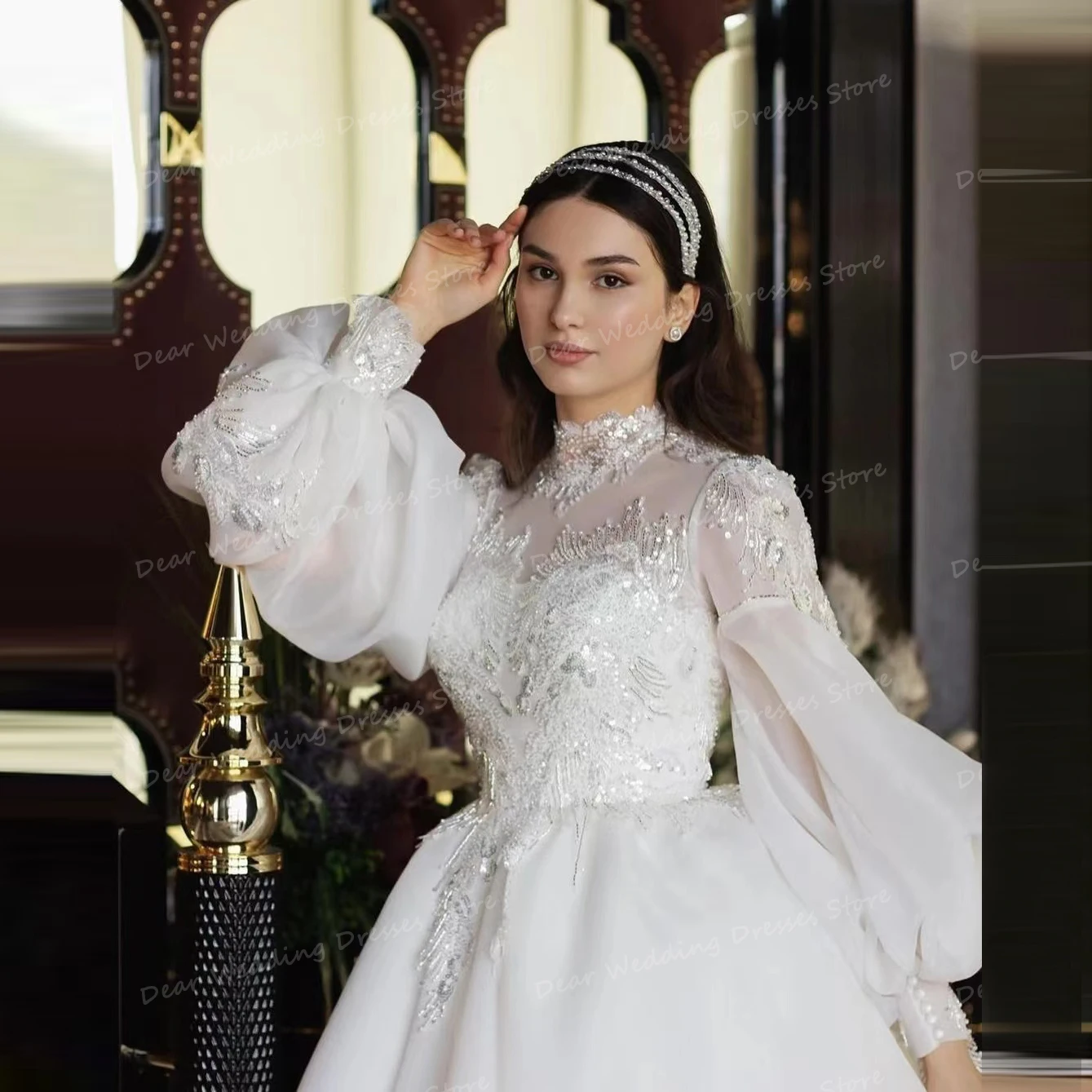 Elegant Puff Sleeve Wedding Dresses 2024 Women's A Line Muslim Sexy Sweetheart Princess Long Sleeve Bridal Gowns Formal Vestidos