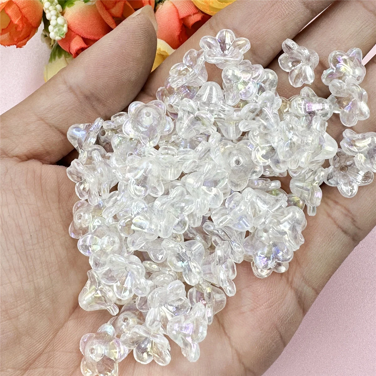 50pcs/set 12*6.8mm Morning Glory Acrylic Beads Caps Loose Beads DIY Flower Beading Necklace Bracelet Jewelry Making