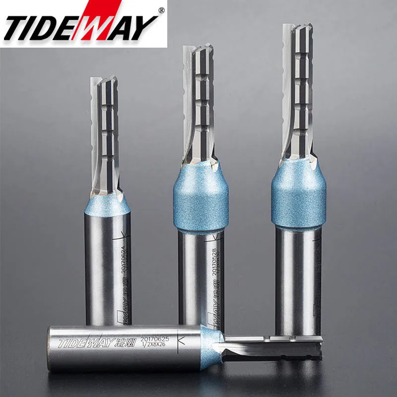 Tideway 1/2 Shank 3 Blades Cutting Straight Router Bit TCT Cutters Woodworking CNC Trimming Slot Milling Cutter for Wood MDF