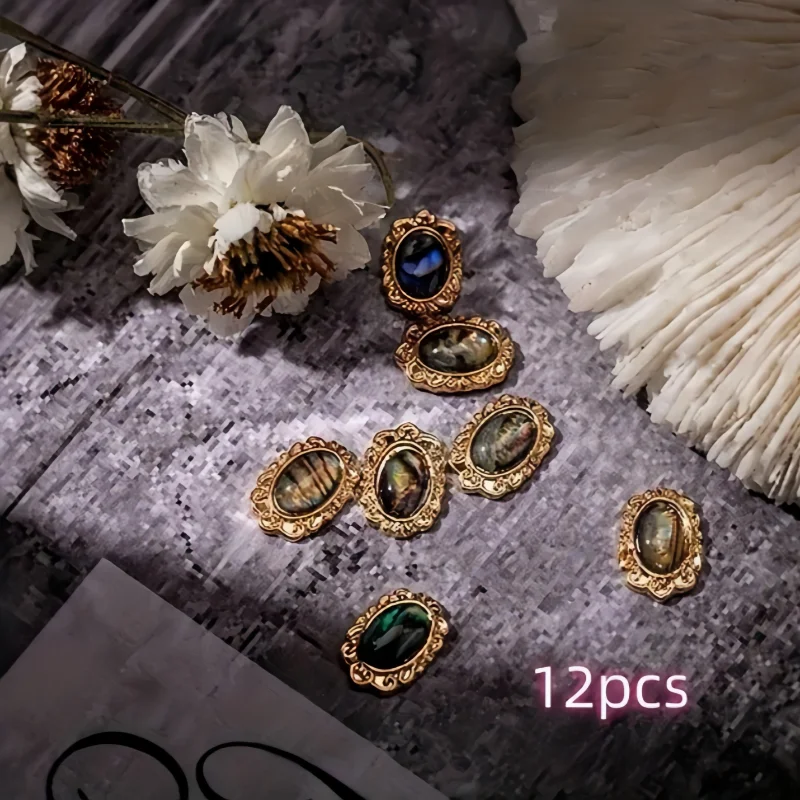 12 Stück Vintage-inspirierte Legierungs-Strass-Nagel-Charms – Y2K-Marmor-Effekt-Shell-Nagelkunst-Zubehör – Detail 5