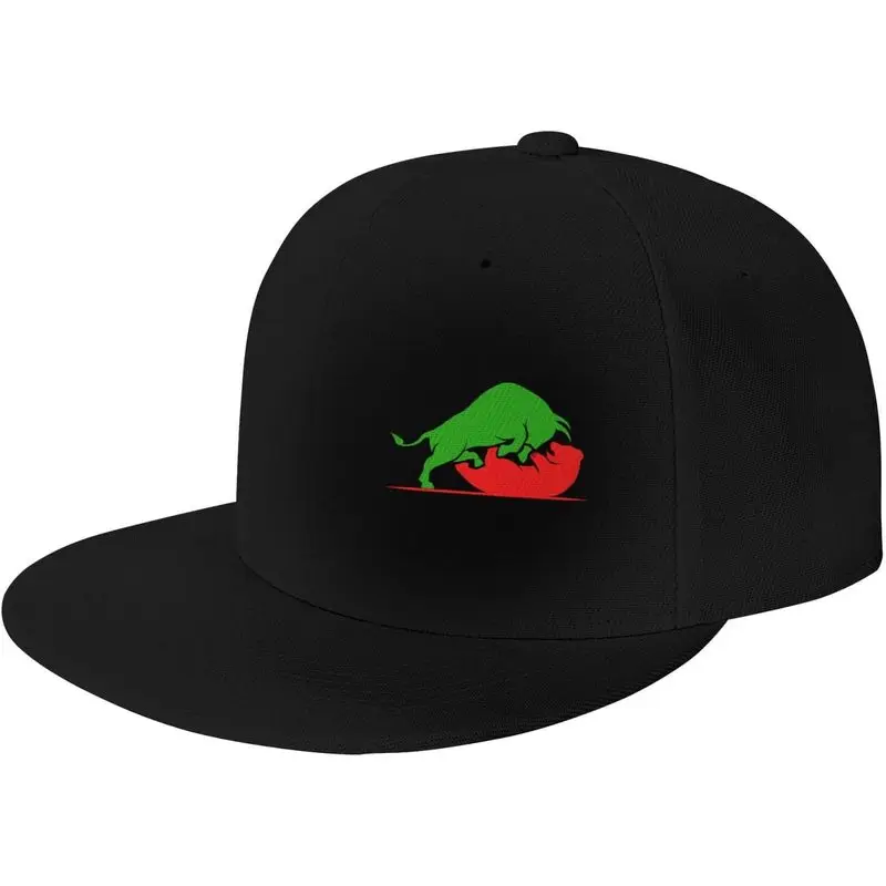 Bull Stock Market Snapback Hat Hip Hop Style Flat Bill Brim Hats Baseball Cap Black