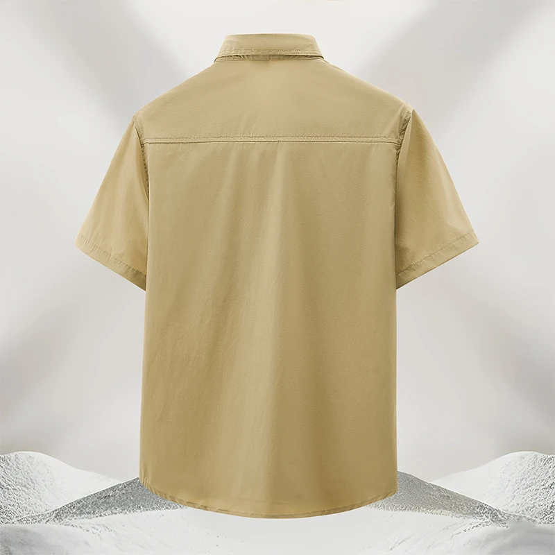 For 2025 Summer Fashion Tops Blouses Mens Short Sleeves Oversize 5XL Cargo Military Shirts Green Casual Clothes
