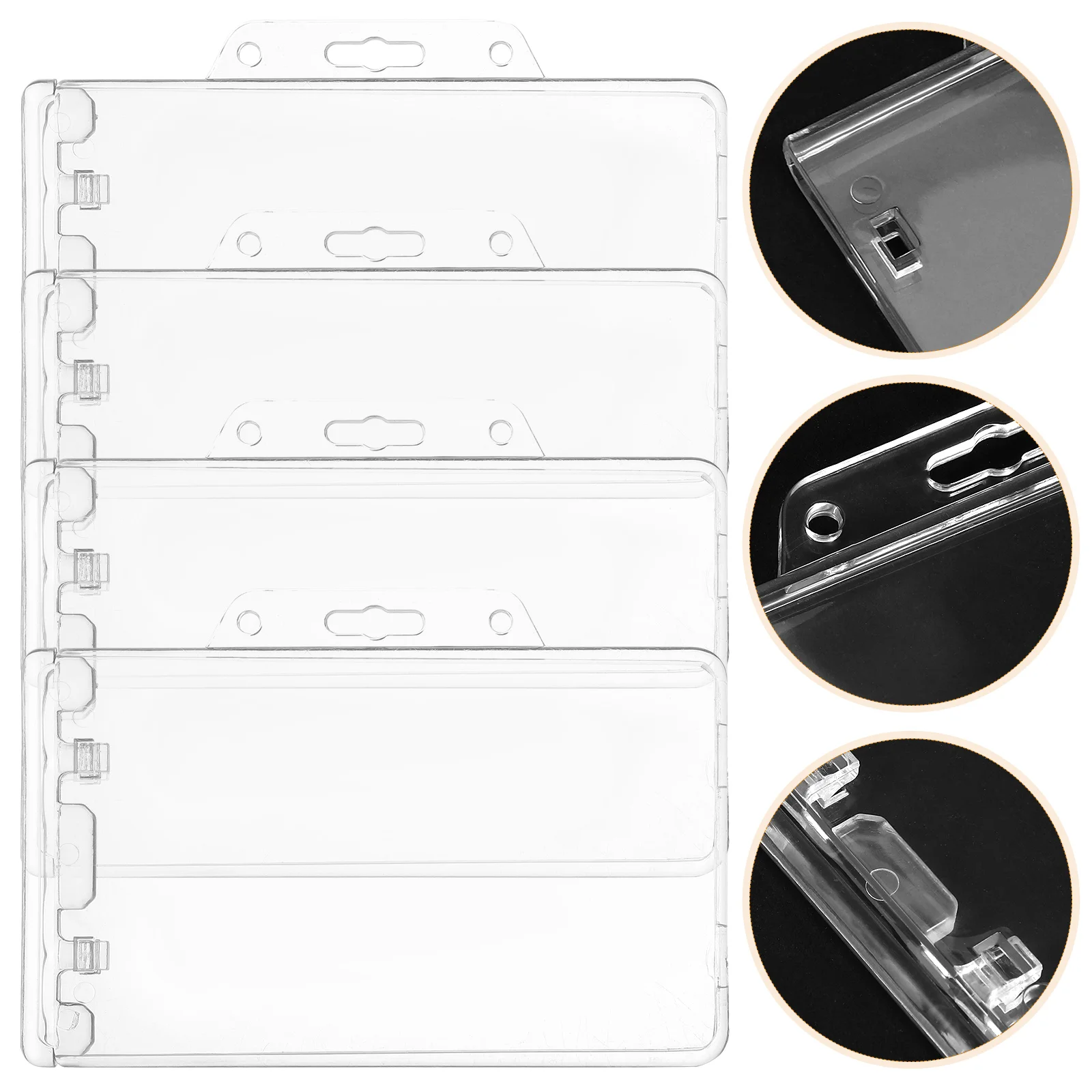 

4 Pcs Horizontal ID Card Holder Cover Badge Seal Small Sleeves Protector Lanyard Work