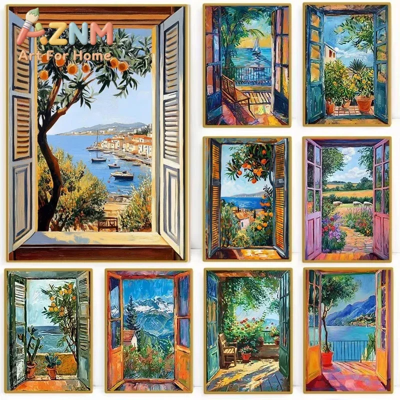 Open Window Henri Matisse Canvas Print Fauvism Style Modern Artwork Mediterranean Sea Orange Tree Theme Landscape for Home Decor