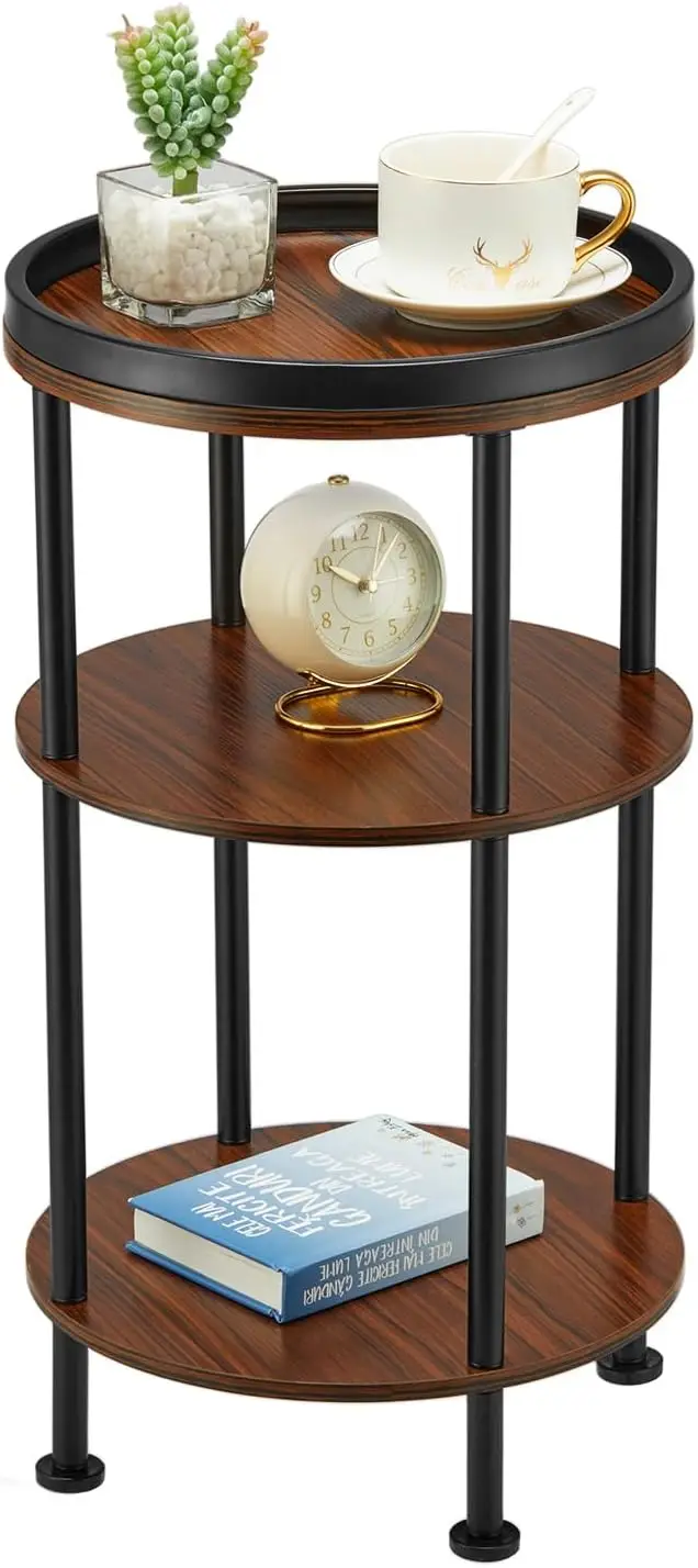 

Side Table, Small Round Side Table for Small Spaces, 3-Tier Round Accent Table Slim Side Table, Modern Sofa End Table Co