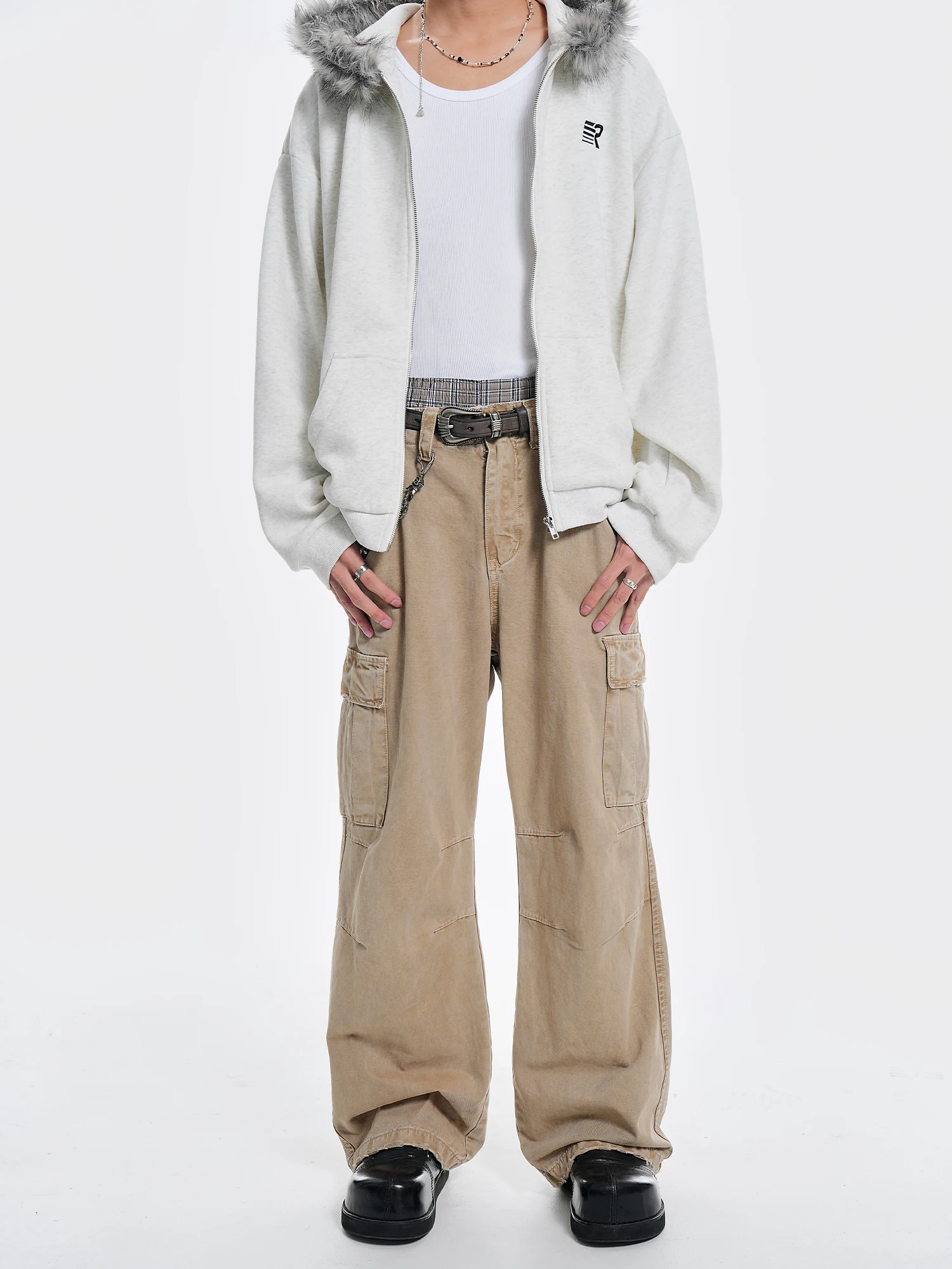 

Хлопковые рабочие брюки с талией в стиле ретро, мужские винтажные повседневные брюки с разрушенными прямыми штанинами, молодежные брюки для активного отдыха, всесезонные