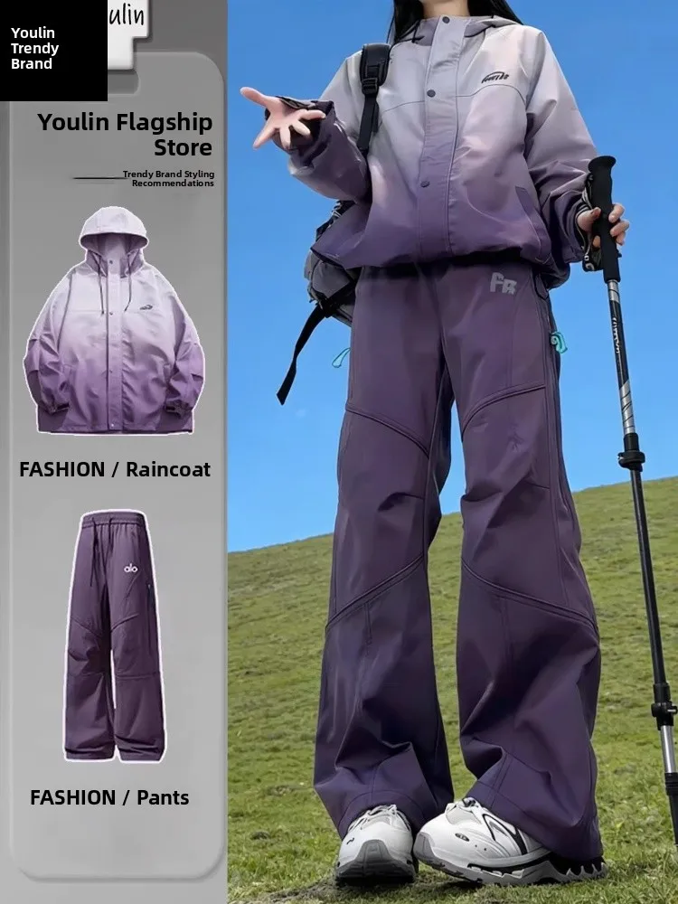 

Outdoor Winter Purple Mountain Series Men's And Women's Fce Lined Ski Suit Two Piece Set Climbing Clothing Waterproof Wind...