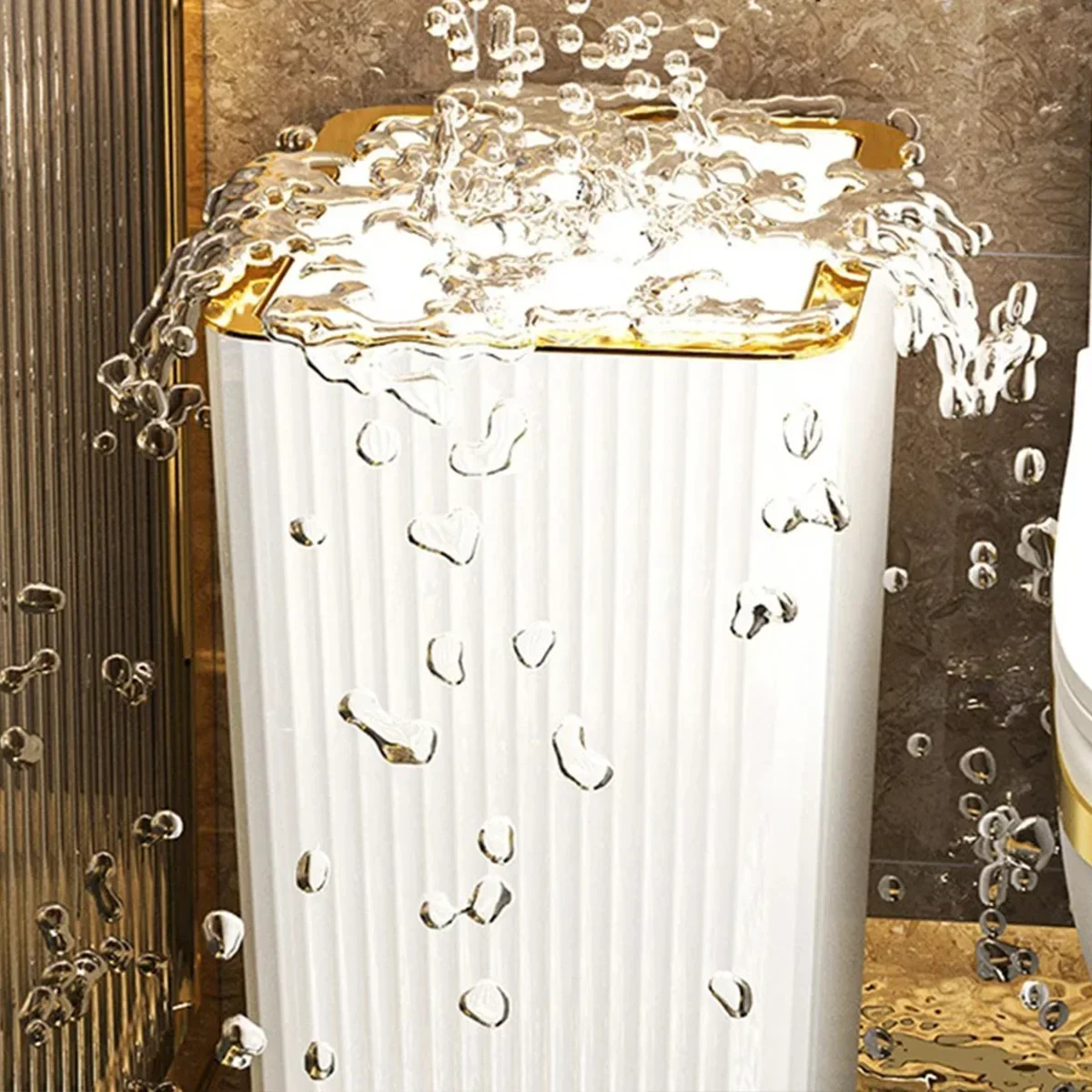 12/15L Press Trash Can Household with Lid Semi Automatic Slim Large Capacity Container Luxury Toilet Waterproof Garbage Bin Can