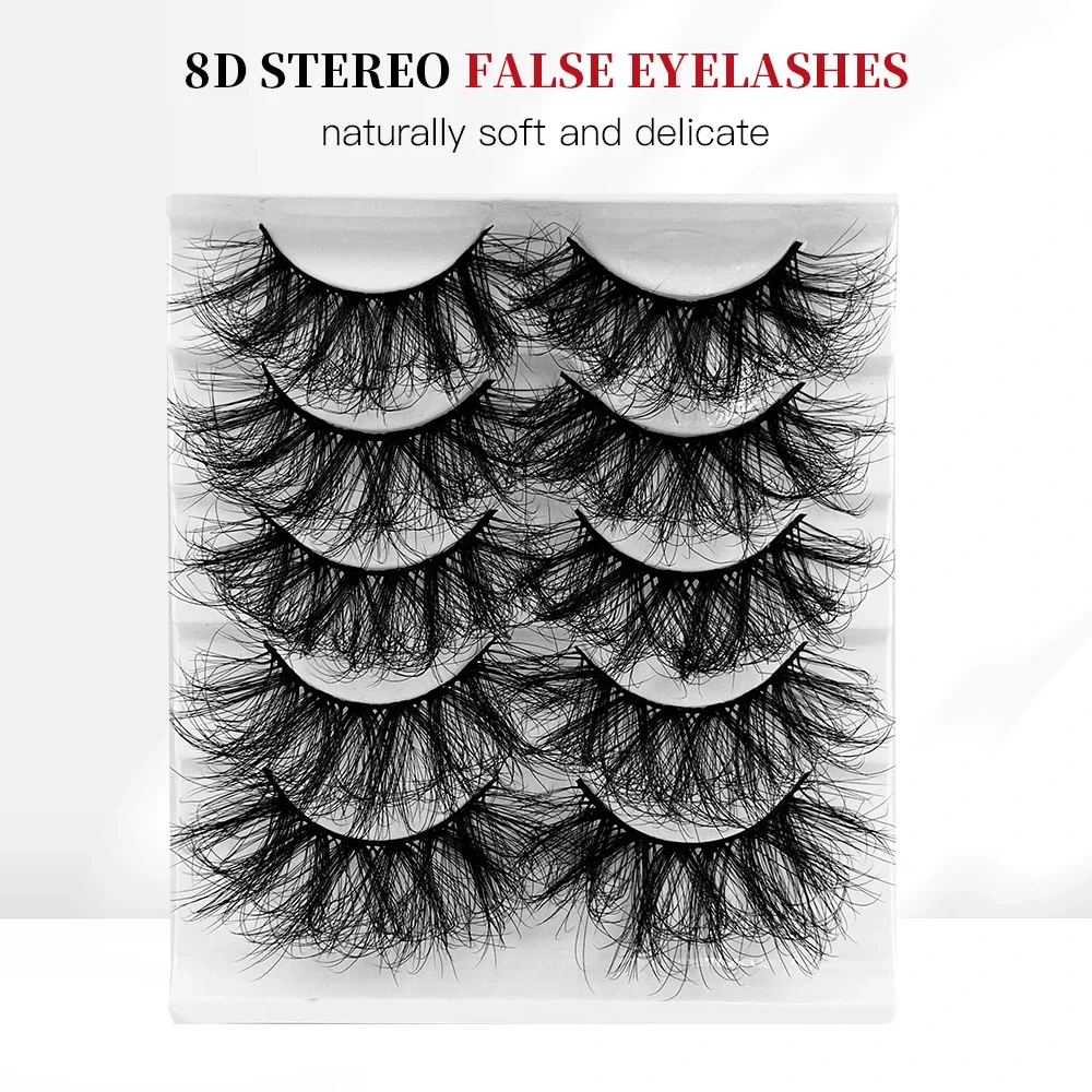Salon Quality 5 Pairs 6D Faux Mink Fluffy Lashes Full Thick Wispy False Eyelashes Stage Festival Performance Makeup