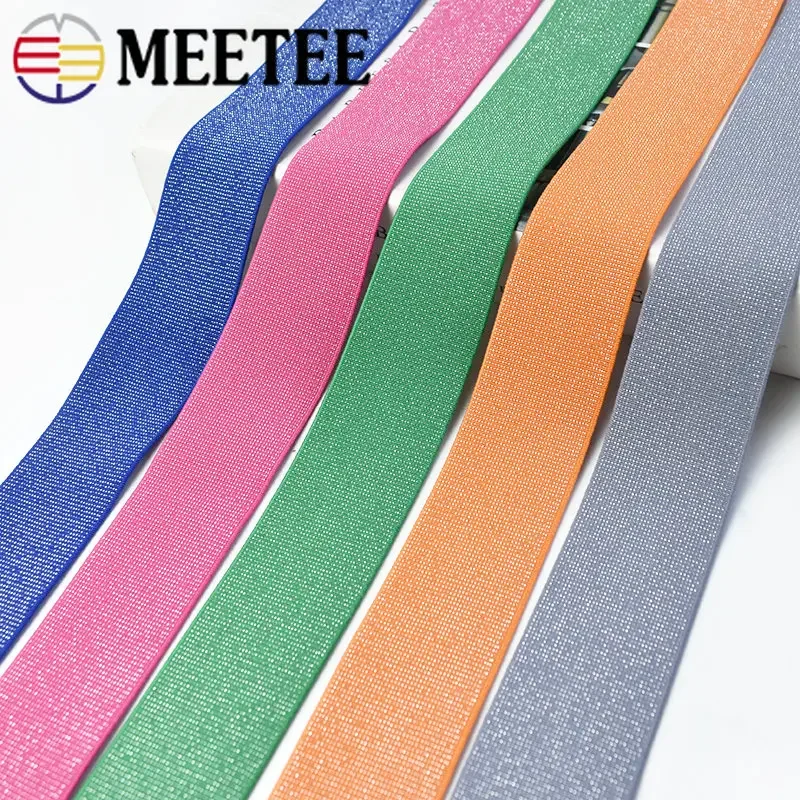 3/5M Meetee 40mm Silver Glitter Elastic Band Polyester Jacquard Double-sided Waistband Rubber Bands Strap DIY Sewing Accessories