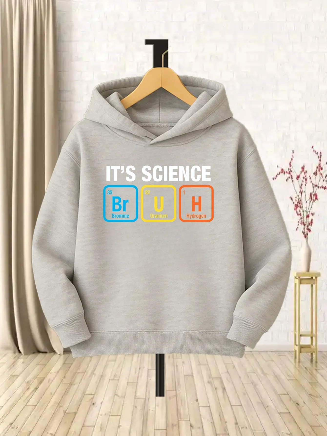 Autumn/Winter Children's Hooded Sweatshirt with Fun Chemical Element Print, Casual Top for Boys and Girls, Long-Sleeved Pullover