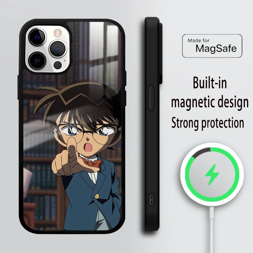 Anime D-Detective C-Conan Phone Case For iPhone 16 15 14 13 12 11 Pro Max Plus Mini Mirror Wireless magnetic case