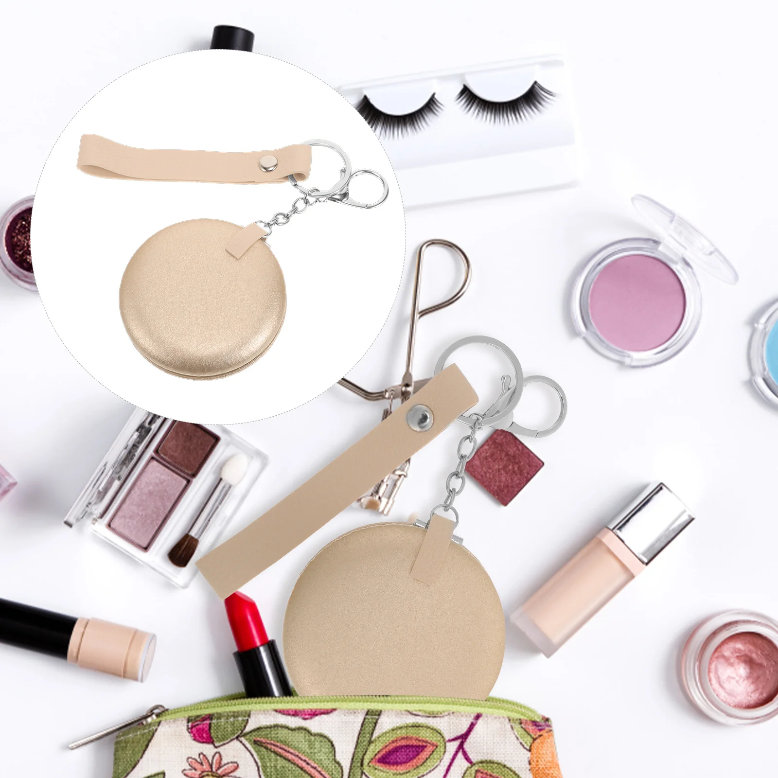 กระจกพกพาขนาดเล็กแบบพับได้สองด้าน 1 ชิ้น สำหรับแต่งหน้า ความคมชัดสูง เงางาม พกพาสะดวก