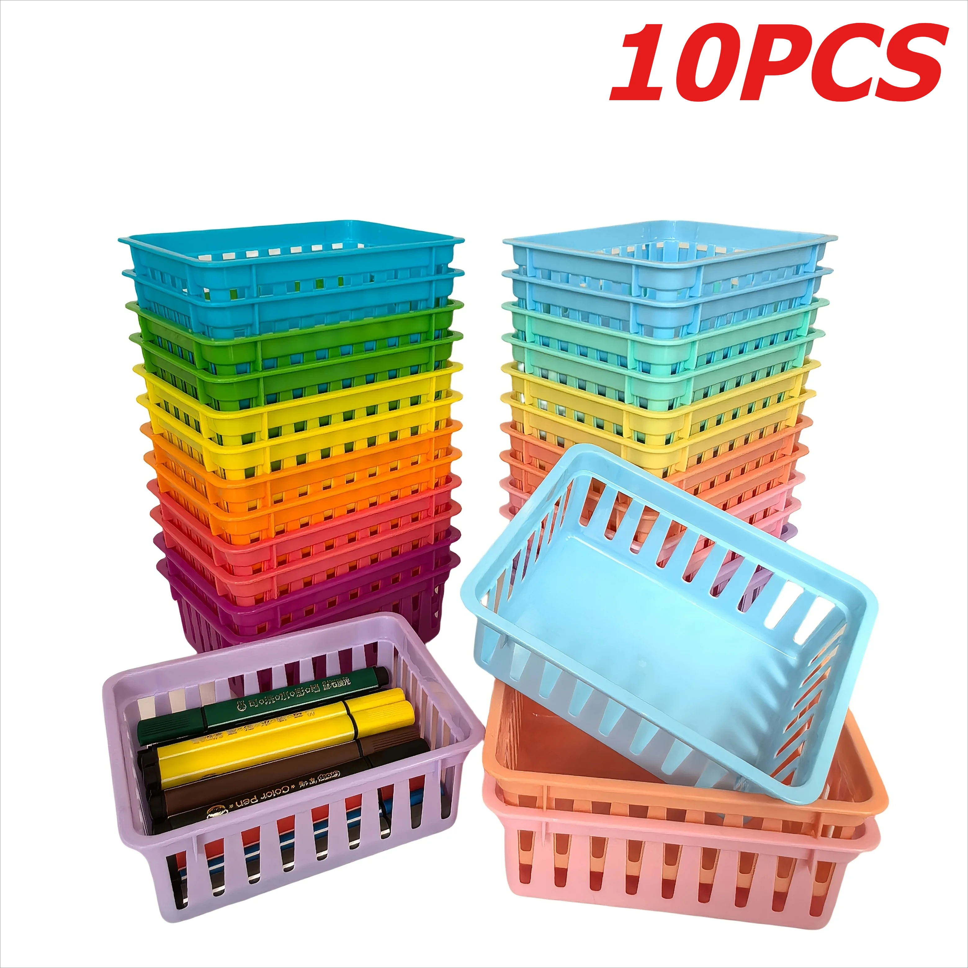 10Pack Mini Storage Baskets, Colorful Organizer Trays,Small Desk Caddy for Stationery,Suitable for Home,Office,School,Drawer Use