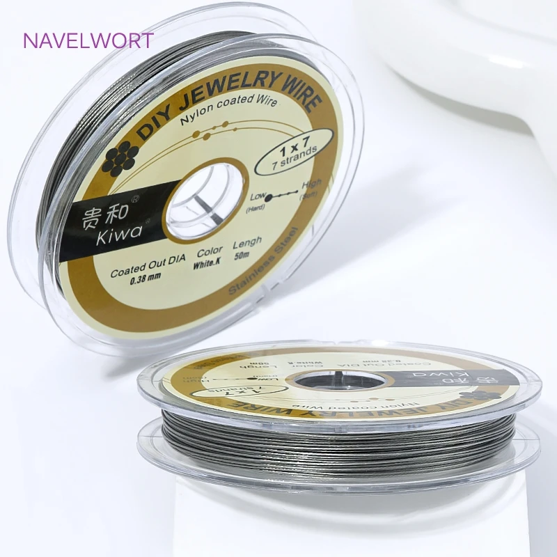 50 m Rolle 0,3/0,38 mm weißer rhodiumgoldener Stahldraht, nylonbeschichteter Edelstahl-Perlendraht für die Schmuckherstellung, DIY-Armbandzubehör – Detail 30