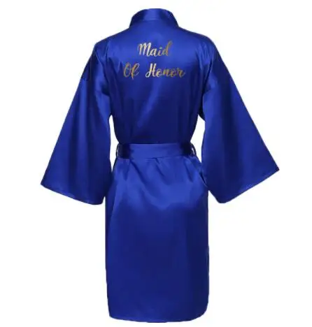 Silk Satin Robes Bridesmaid Bride Robes Bridesmaid Robes Wedding Long Robe Bathrobe Gold Print Royal Blue Robe