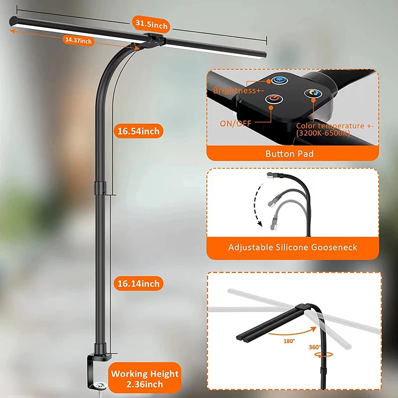 Imagem -04 - Laopao Cabeça Dupla Led Lâmpada de Mesa ue Eua Arquiteto Lâmpadas Escritório 24w Mais Brilhante Modos Cor e Lâmpada Regulável Proteção para os Olhos