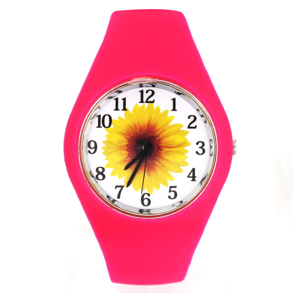 عباد الشمس زهرة الشمس نمط أزياء النساء الرجال الرياضة لينة سيليكون حزام كوارتز ساعة اليد