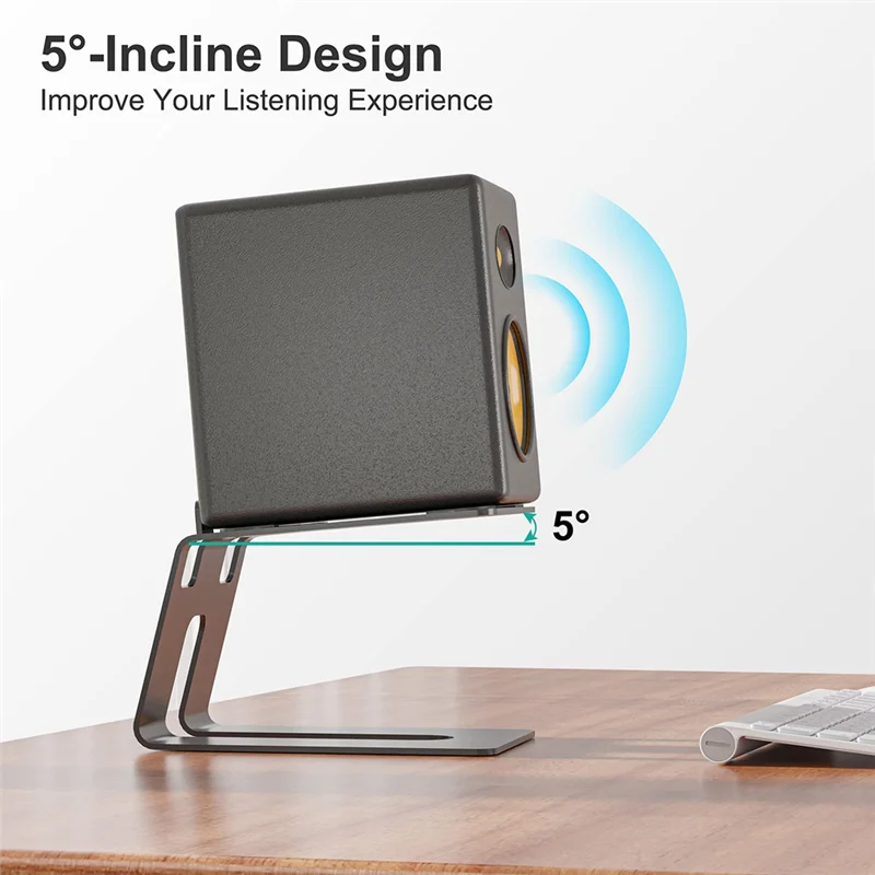 

Desktop Speaker Stands, 1 Pair, Studio Monitor Riser With Vibration Dampening Pad And 5° Tilt Design Improve