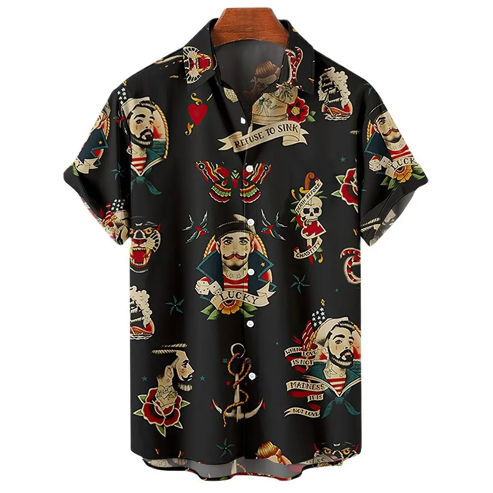 Hawaiian Shirts For Men Mermaid Print Beach Short Sleeve Tops Blouse 2022 New Oversized Shirt Mens Designer Clothes High Quality