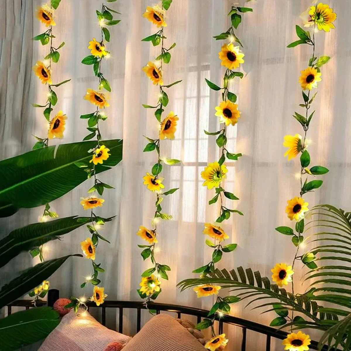 Flower Green Leaf String Lights Artificial Vine Fairy Lights Battery Powered Christmas Tree Garland Light for Weeding Home Decor view 5