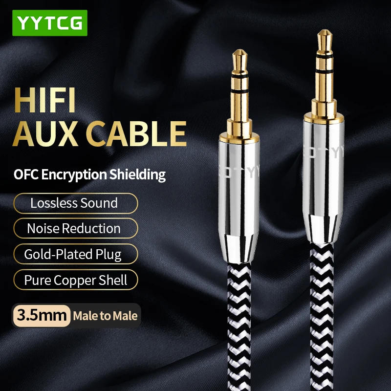 YYTCG HiFi 3.5mm AUX Audio Cable Oxygen Free Copper Gold Plated Plug Straight / 90 Degree Elbow Aux Cord For Car Speaker MP3