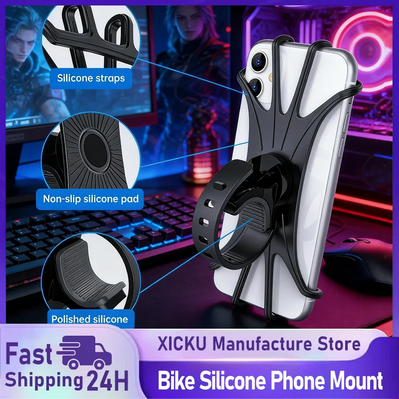 

360 Rotatable Mobile Phone Bicycle Motorcycle Holder Bike Safe Bracket Silicone Support Silicone Pull Type For All Phone Stand