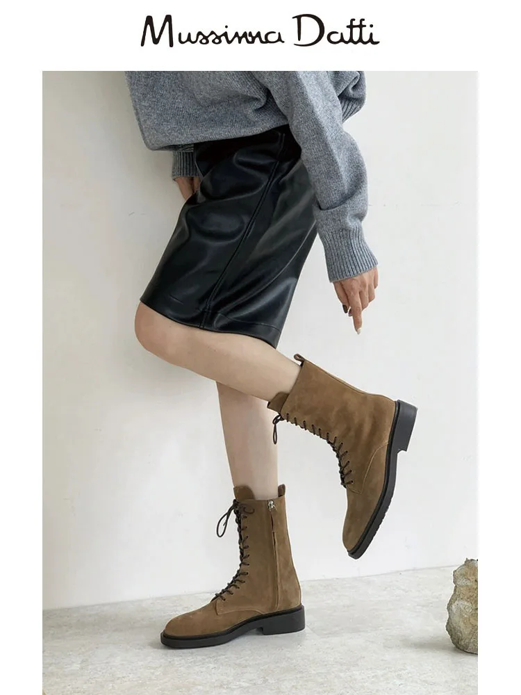 Murrinna Daffi Ankle Boots for Women 2024 Street Motorcycle Leather Boots Women England Style Fashion Retro Bandage women shoes