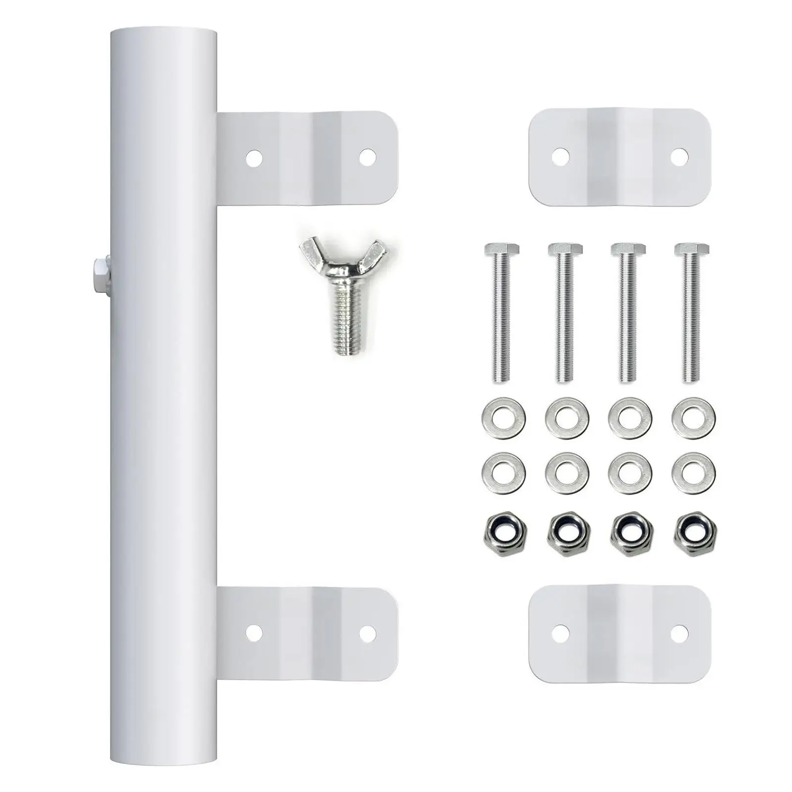 Metal Flag Pole Holder Outdoor Shade Support Bracket for Railing Trailer RV Mount with Screw