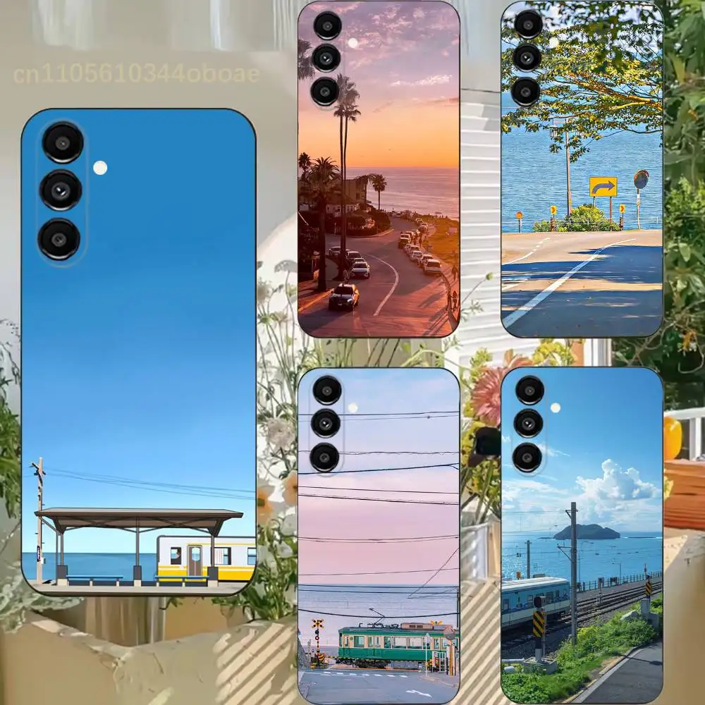 

Seaside Station Phone Case For Samsung S25,24,21,22,23,20,S30,Ultra,Plus,Fe,Lite,Note,5G Black Soft