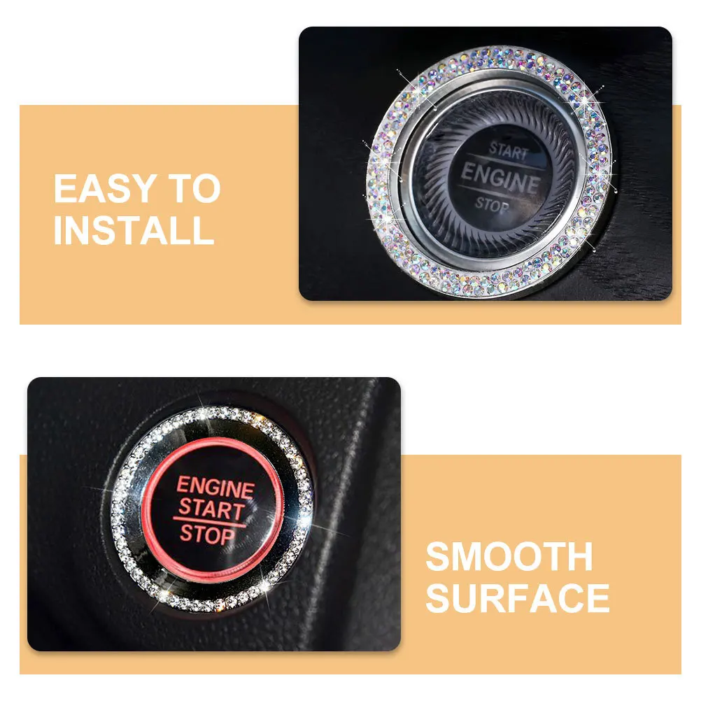 

2pcs Rhinestone Start Stop Decoration Ring For Car Engine Push Button Cover Sparkling Car Interior Accessories Women Bling