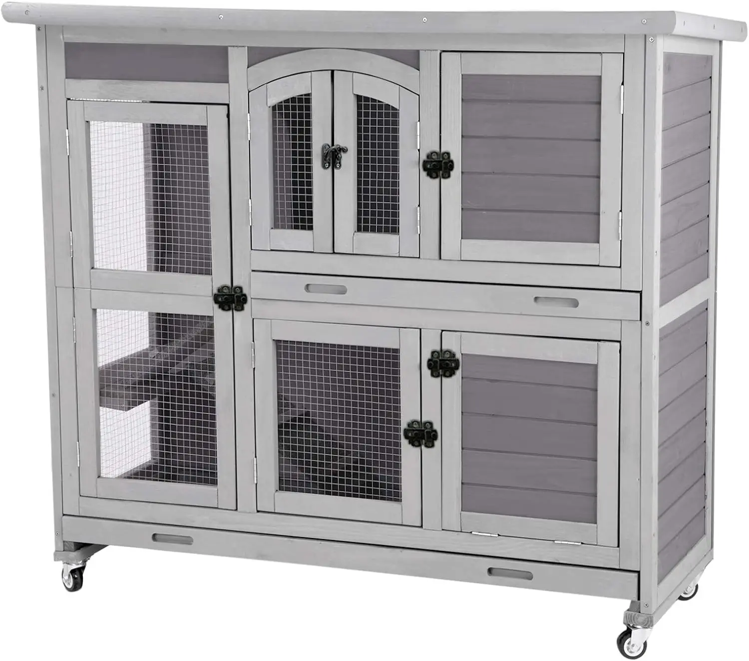 

Bunny Cage Rabbit Hutch Indoor Rabbit Cage with Wheels Outdoor Rabbit House with Two Plastic Tray, Foldable Door (Gery)