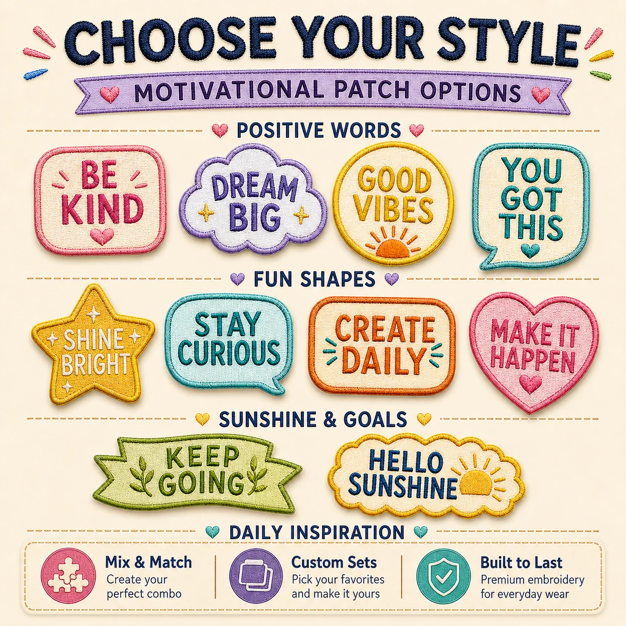 Custom Motivational Word Embroidered Patches Positive Quote Iron On Sew On for Jackets Bags Hats Clothing DIY Crafts Gifts