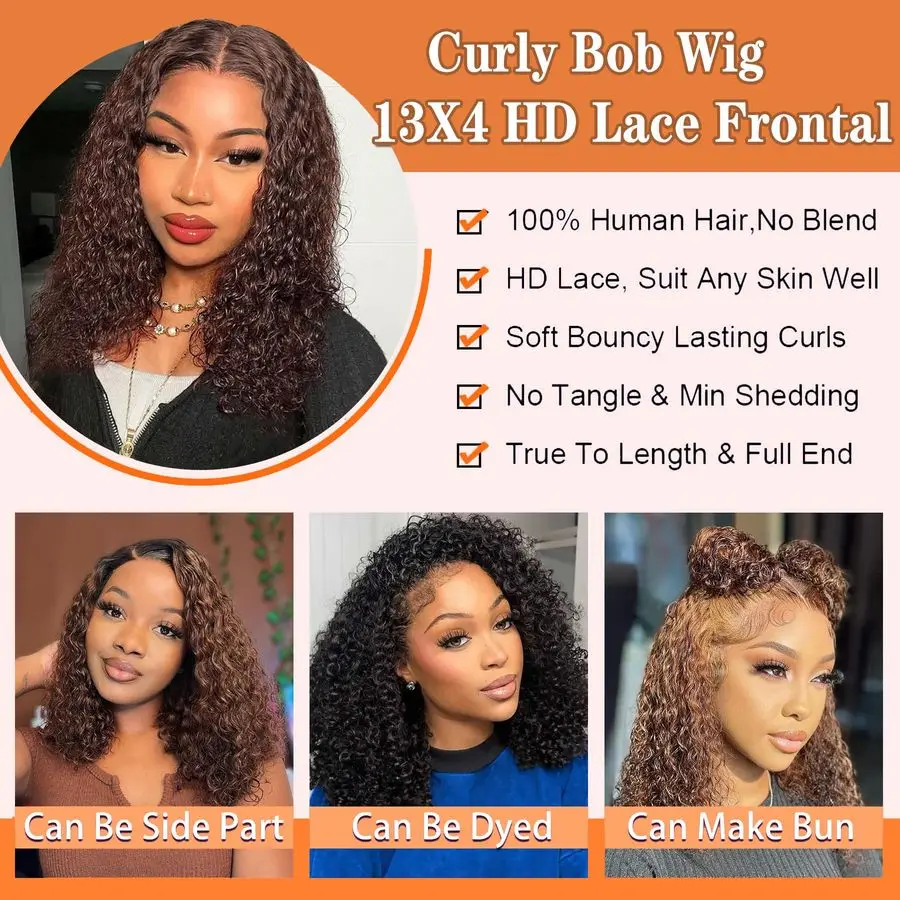 

Bob Wig Human Hair Chocolate Brown Short Bob Wigs 13x4 Hd Deep Wave Lace Front Wigs For Black Women 200 Density 4 Colored Pre Pl
