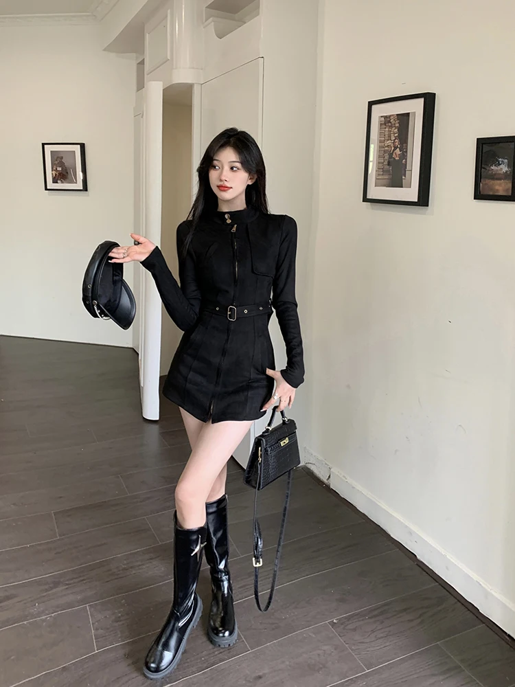 Vintage Loose Casual Dress Coats Women 2023 Autumn Long Sleeve Stand Collar Elegant Evening Party Korean Female Clothing Jacket