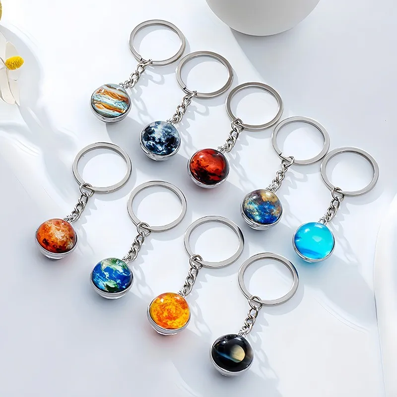 الإبداعية مضيئة الزجاج كوكب الكرة المفاتيح زحل الأرض نبتون كيرينغ للنساء الرجال على ظهره قلادة الحلي هدية عيد ميلاد #1
