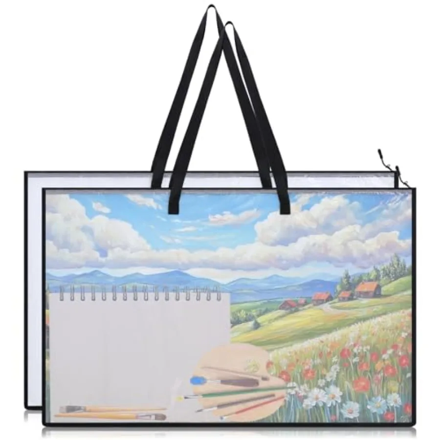 2 PCS 23 X 35 pulgadas Maletín de arte Bolsa de almacenamiento de carteles grandes con cremallera y asa Estuche de almacenamiento de obras de arte Carpeta de arte de PVC C