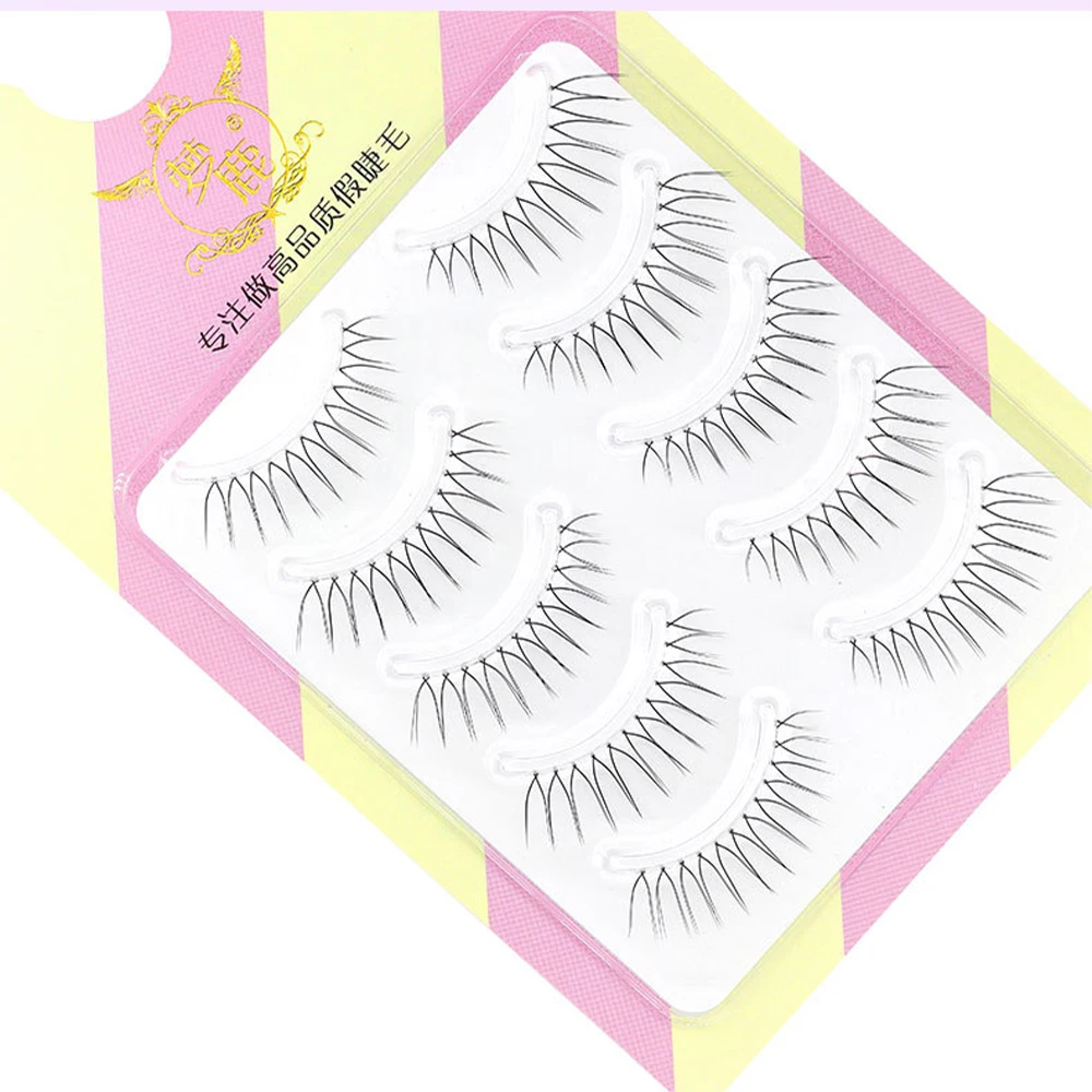 5 Pairs V-shaped Natural False Eyelashes Transparent Stem 3D Korean Manga Eyelashes Eye Makeup Eyelashes Supplies Wholesale