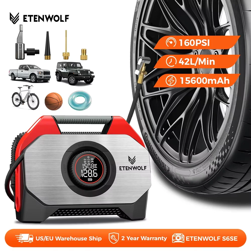 Image of Neuer ETENWOLF S6SE Auto-Luftkompressor 22L/Min Reifenfüller 15600 mAh 100% Betriebszyklus Luftpumpe für Autos und Pickups