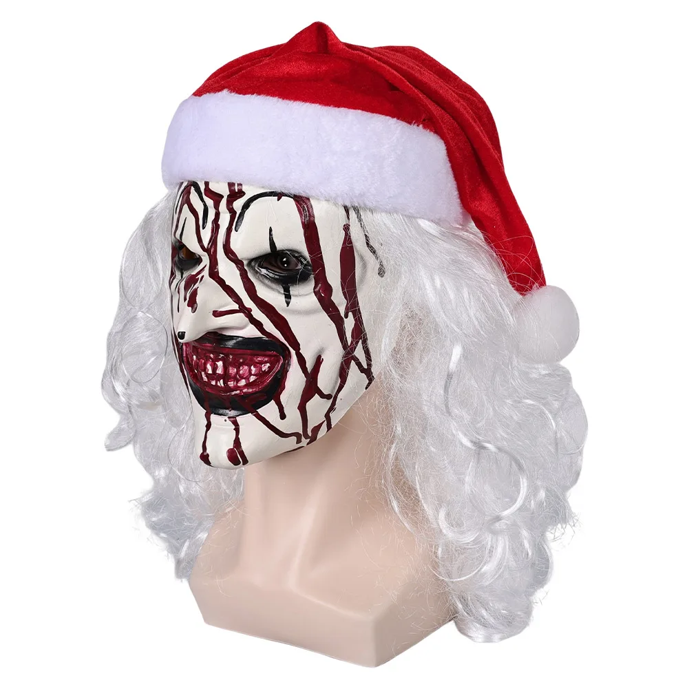 Fantasia Art Clown Mask With Santa Claus Hat 2024 Movie Terrifier 3 Cosplay Disfraz Costume Accessories Men Prop Decor Fantasy