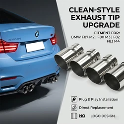 4 Pcs 70mm Inlet Exhaust Tips for BMW F87 M2 F80 M3 F82 F83 M4 Fit Original Pipe Only Direct Plug Tailpipes (Silver/Black/Matte)