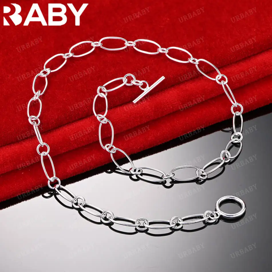 

URBABY 46cm 925 Sterling Silver Chain Necklace For Women Men Charm Trend Birthday Gifts Fashion Party